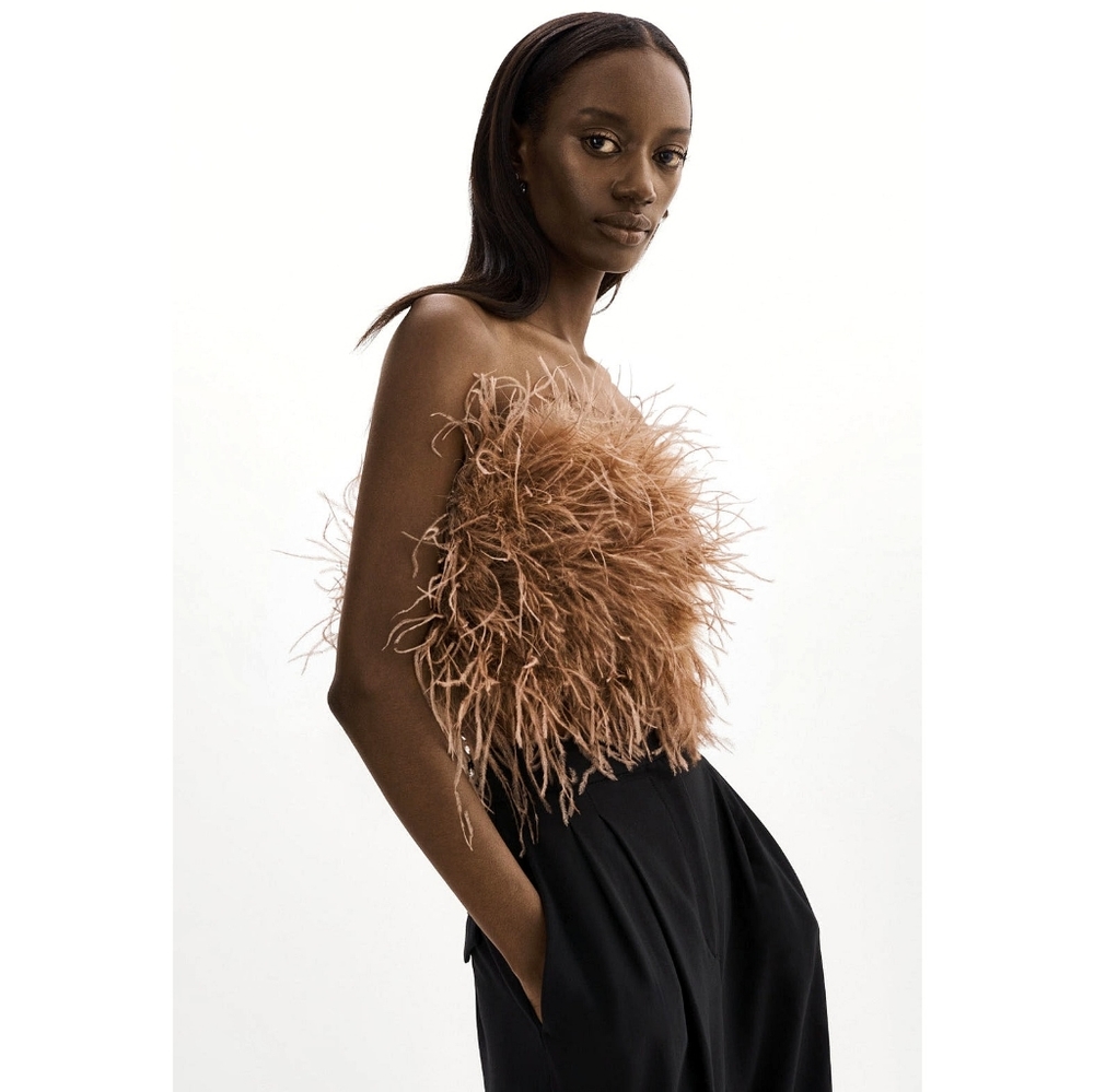 Lamarque Zaina Ostrich Feather Crop Bustier Top - Picture 4 of 14